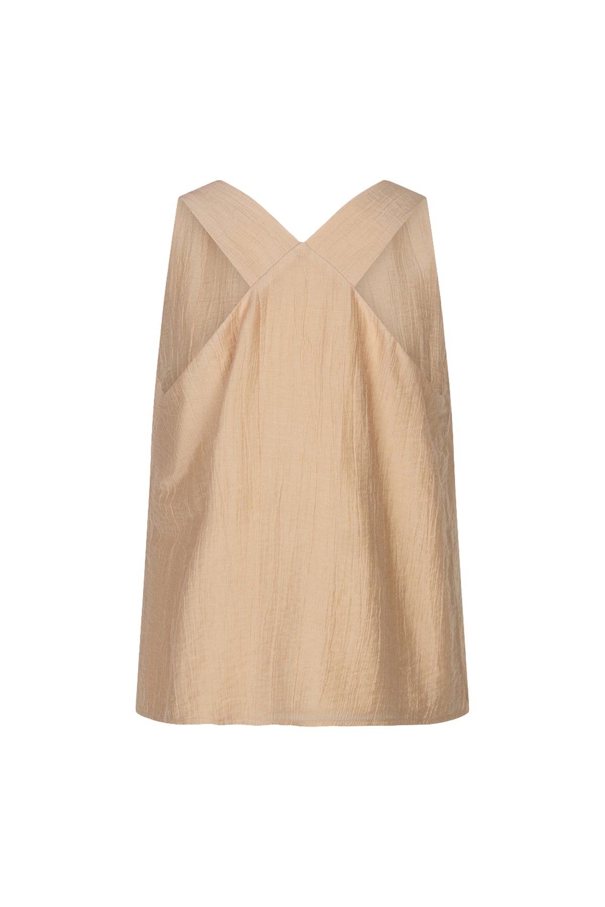 Larissa top Light Crinkle Sand van EsQualo, close-up van de crinkle stof en stijlvolle pasvorm.
