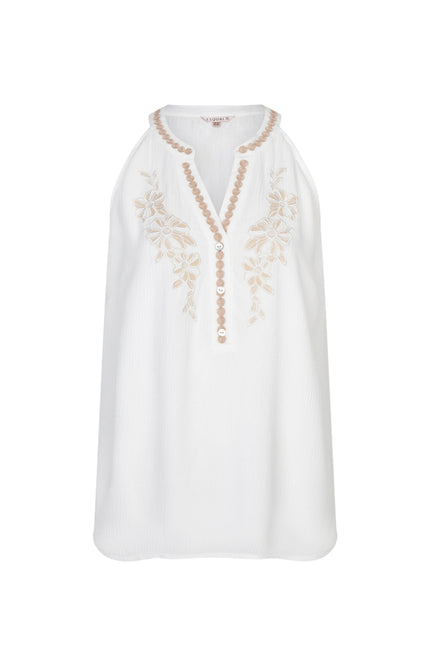 EsQualo Top Embroidery Crinkle Offwhite HS26.14221 Stretchshop.nl