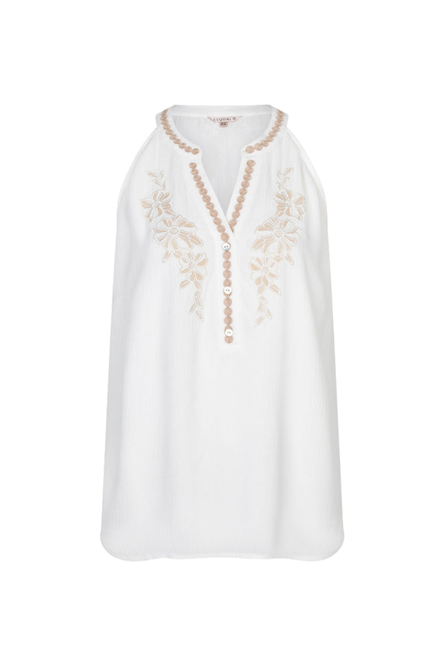 EsQualo Top Embroidery Crinkle Offwhite HS26.14221 Stretchshop.nl