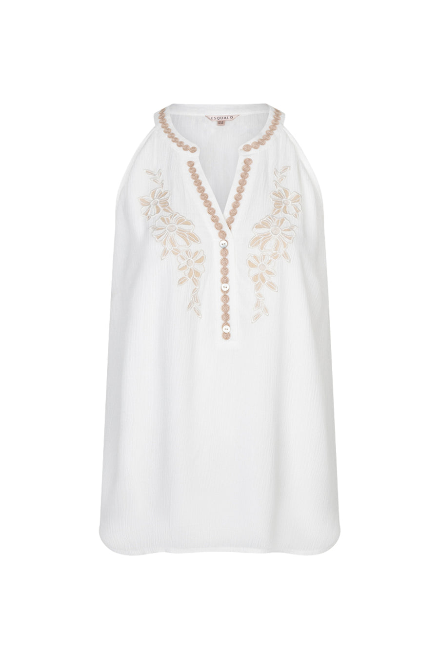 Offwhite crinkle top met borduursel van EsQualo, elegant en luchtig met gedetailleerde embroidery.