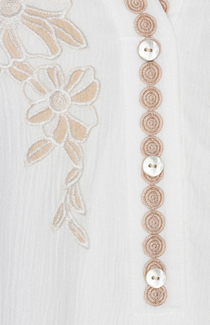 EsQualo Top Embroidery Crinkle Offwhite HS26.14221 Stretchshop.nl