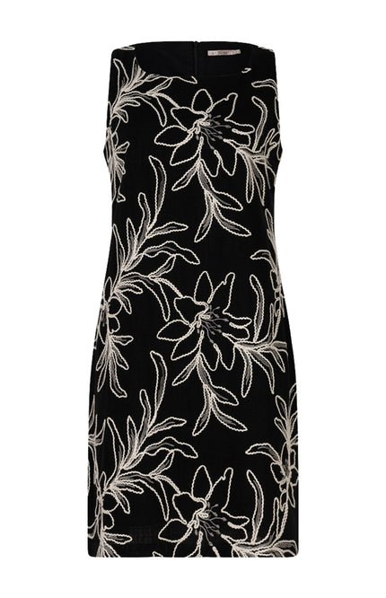 EsQualo Jurk Flower Embroidery Black HS26.15209 Stretchshop.nl