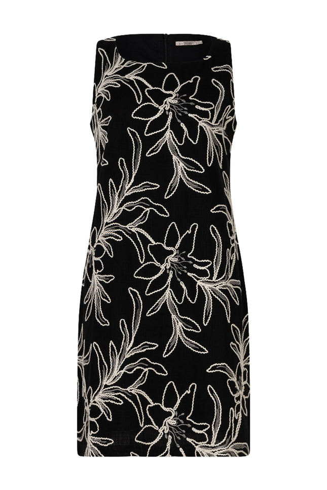 EsQualo Jurk Flower Embroidery Black HS26.15209 Stretchshop.nl