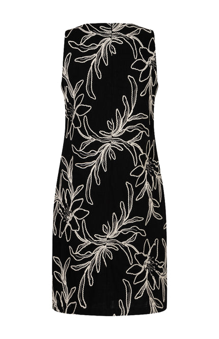 EsQualo Jurk Flower Embroidery Black HS26.15209 Stretchshop.nl
