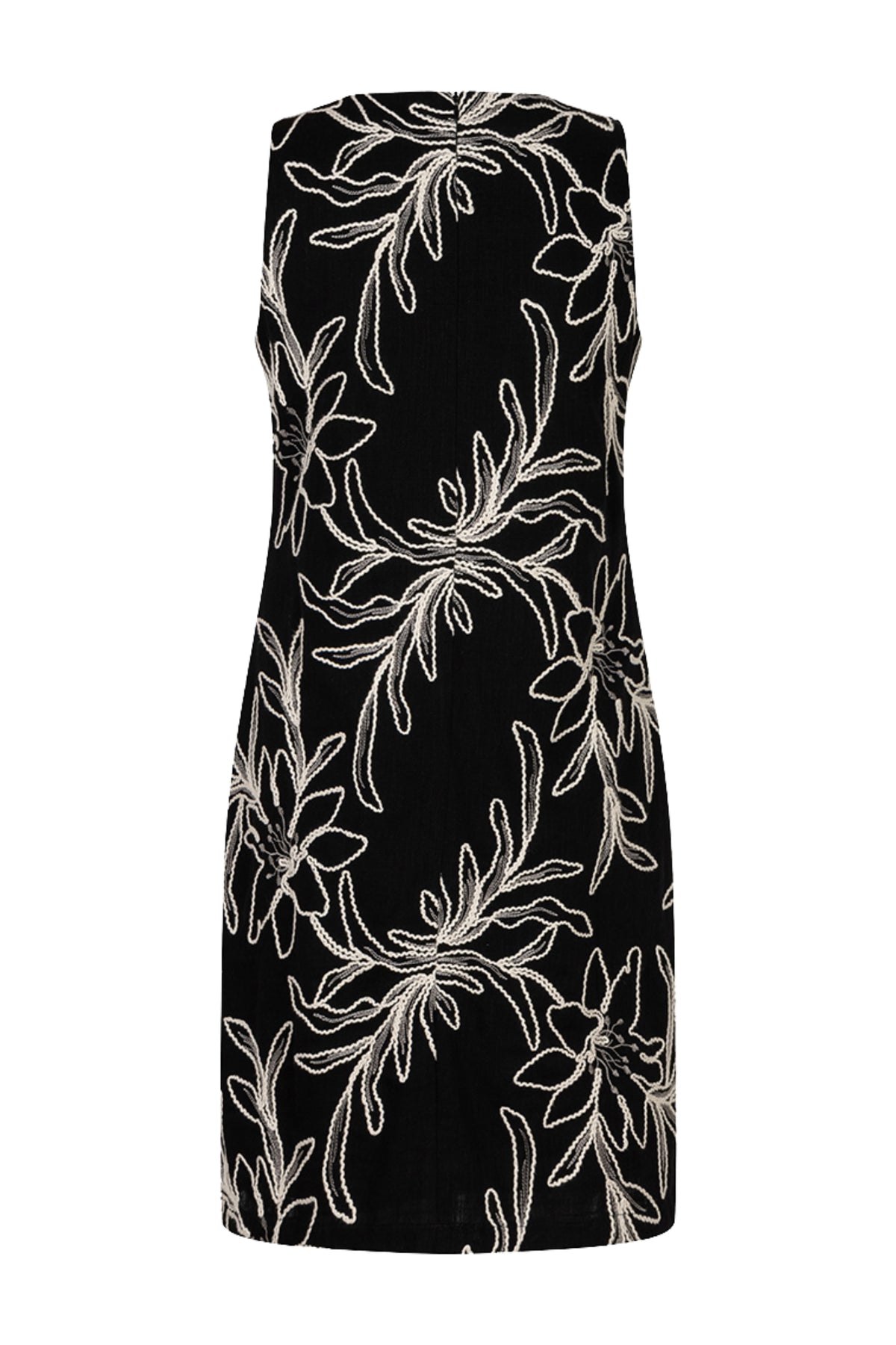 Zwarte jurk met bloemen borduursel van EsQualo, elegante lange jurk met gedetailleerde bloemmotieven en casual stijl.