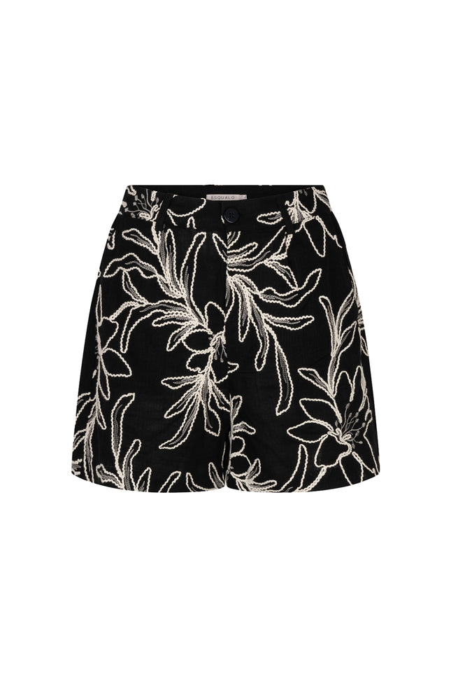 EsQualo Short Flower Embroidery Black HS26.15211 Stretchshop.nl
