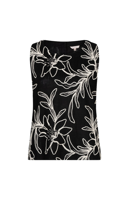 EsQualo Top Flower Embroidery Black HS26.15212 Stretchshop.nl