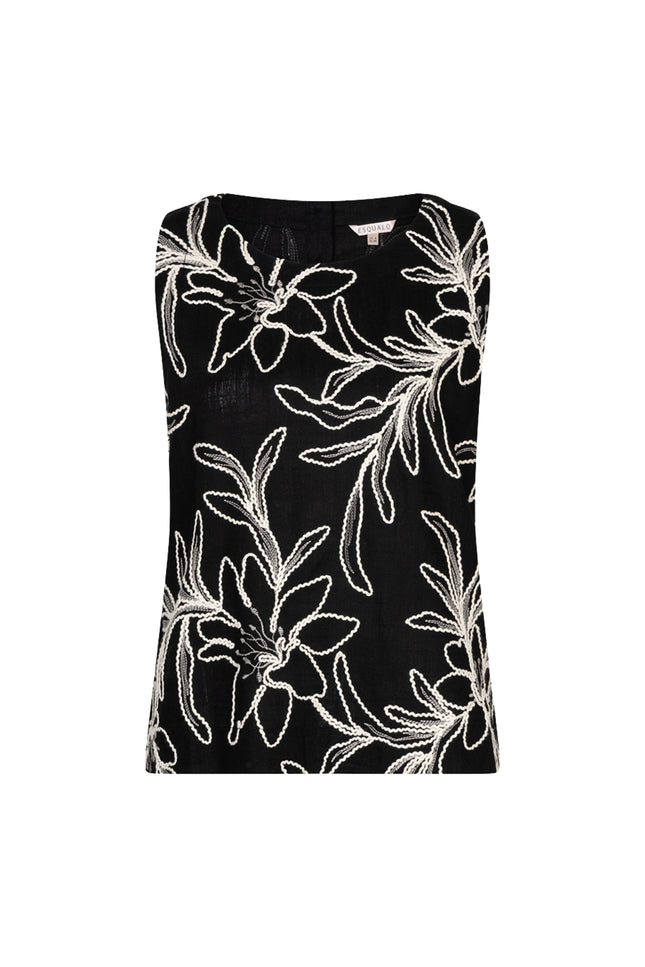 EsQualo Top Flower Embroidery Black HS26.15212 Stretchshop.nl