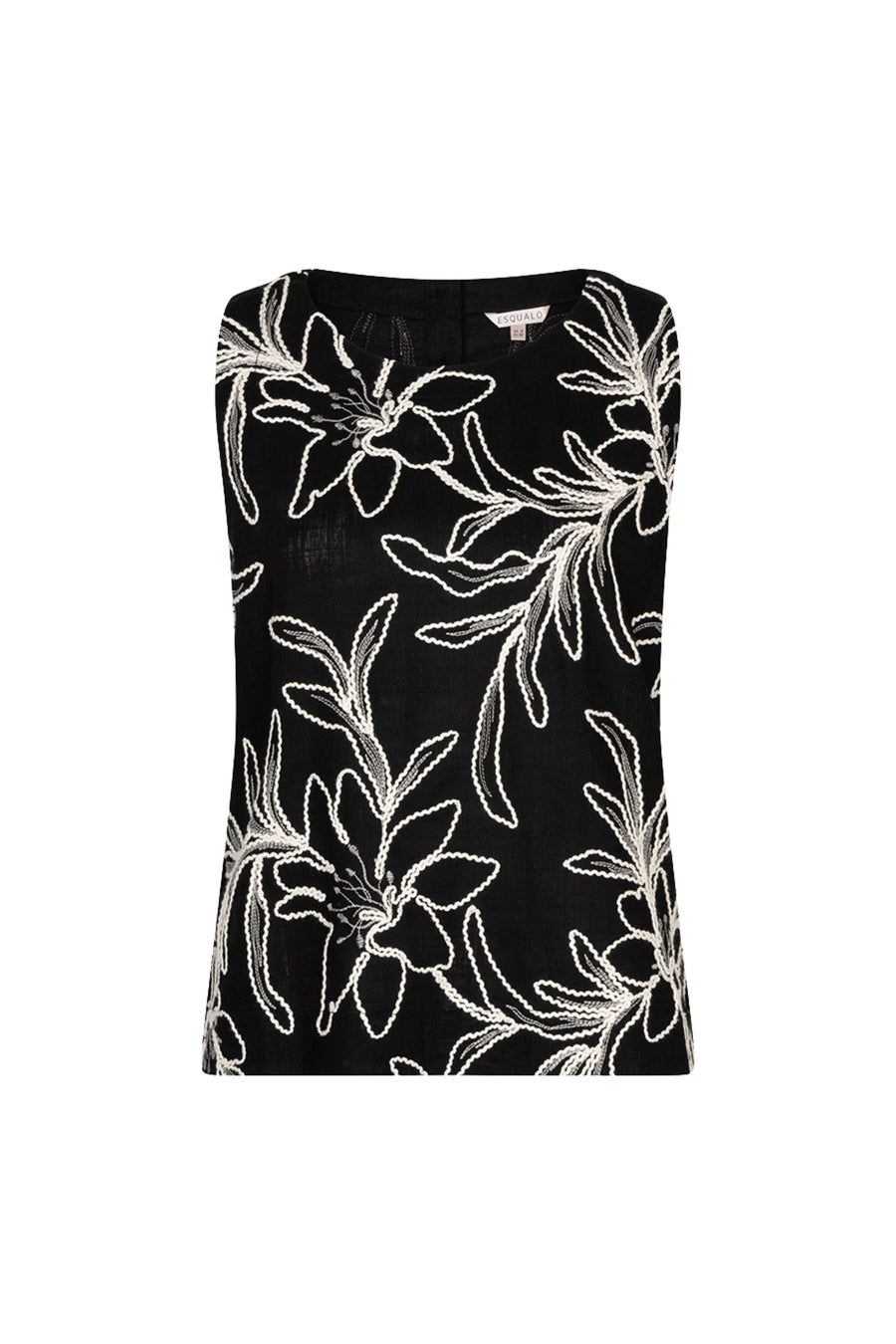 Zwart top van EsQualo met bloemenborduursel, modieus en comfortabel, getoond op een model.