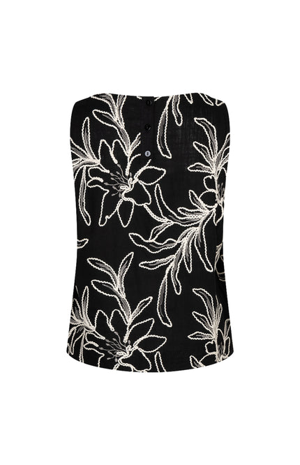 EsQualo Top Flower Embroidery Black HS26.15212 Stretchshop.nl