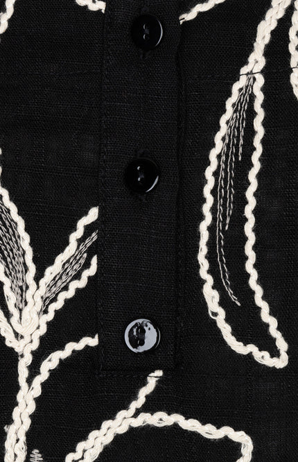 EsQualo Top Flower Embroidery Black HS26.15212 Stretchshop.nl