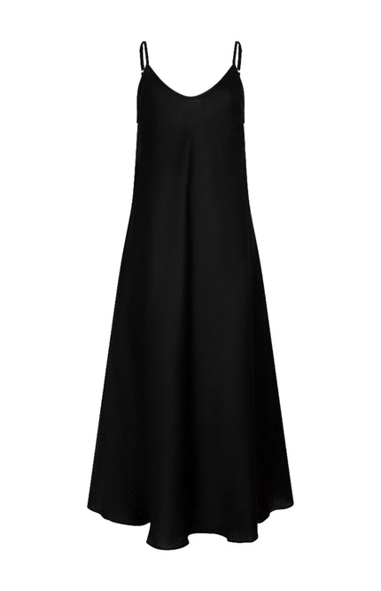 EsQualo Jurk Maxi Singlet Linen Black HS26.28256 Stretchshop.nl
