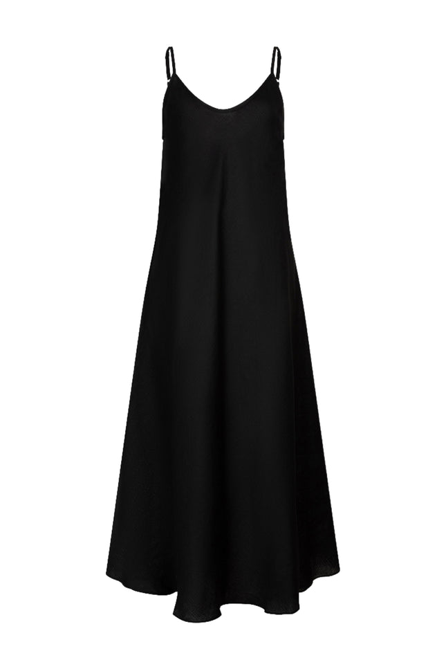 EsQualo Jurk Maxi Singlet Linen Black HS26.28256 Stretchshop.nl