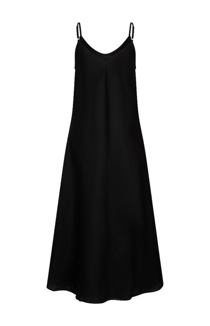 EsQualo Jurk Maxi Singlet Linen Black HS26.28256 Stretchshop.nl