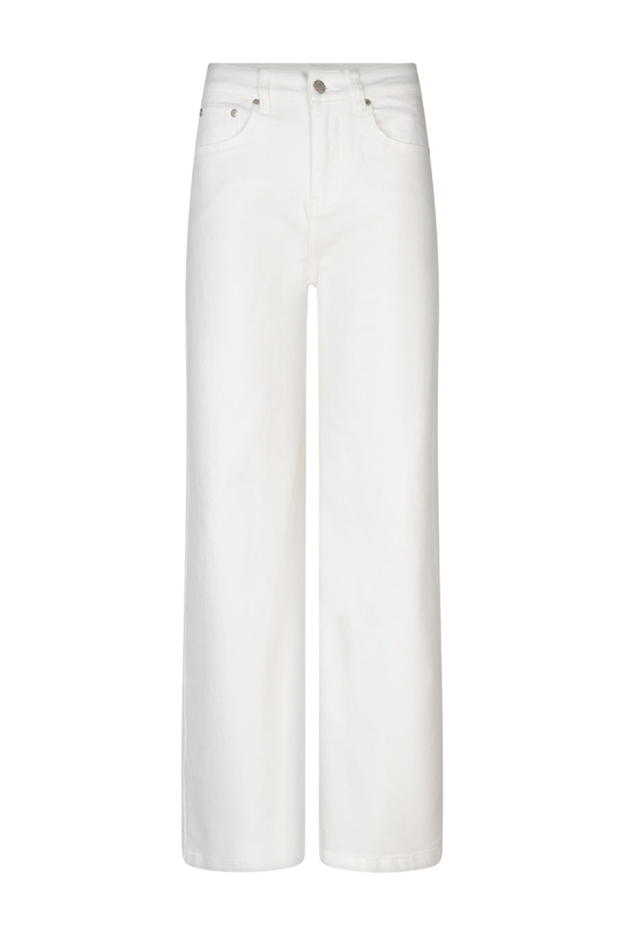 Witte wijde denim jeans van EsQualo, model Larissa, met losse pasvorm en stijlvolle uitstraling.