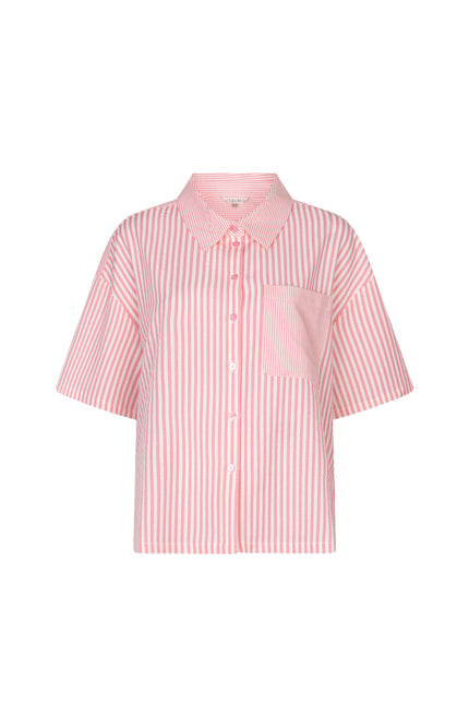 EsQualo Blouse Contrast Stripe Offwhite Pink HS26.15202 Stretchshop.nl