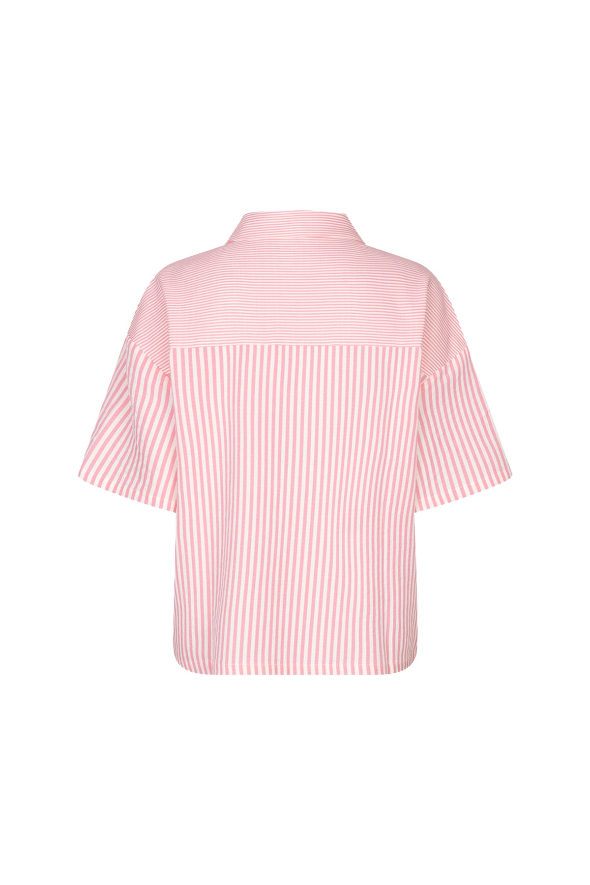 Offwhite en roze blouse met contraststrepen van EsQualo, stijlvolle damesblouse met elegante details.
