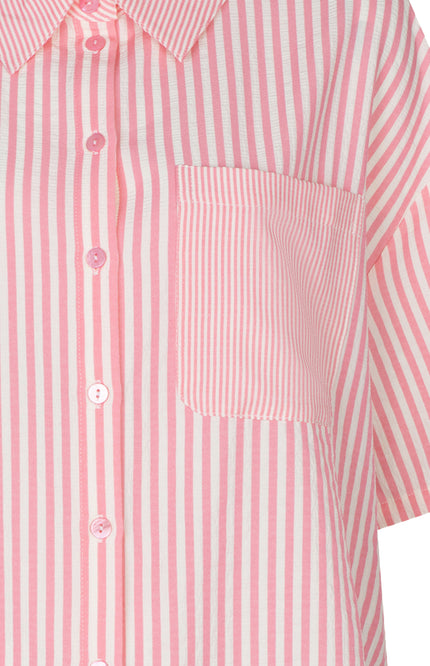 EsQualo Blouse Contrast Stripe Offwhite Pink HS26.15202 Stretchshop.nl