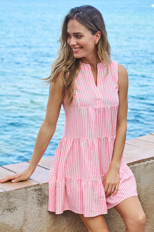 EsQualo Jurk Skater Striped Offwhite Pink HS26.15204 Stretchshop.nl