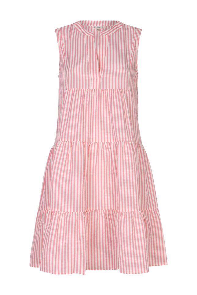 EsQualo Jurk Skater Striped Offwhite Pink HS26.15204 Stretchshop.nl