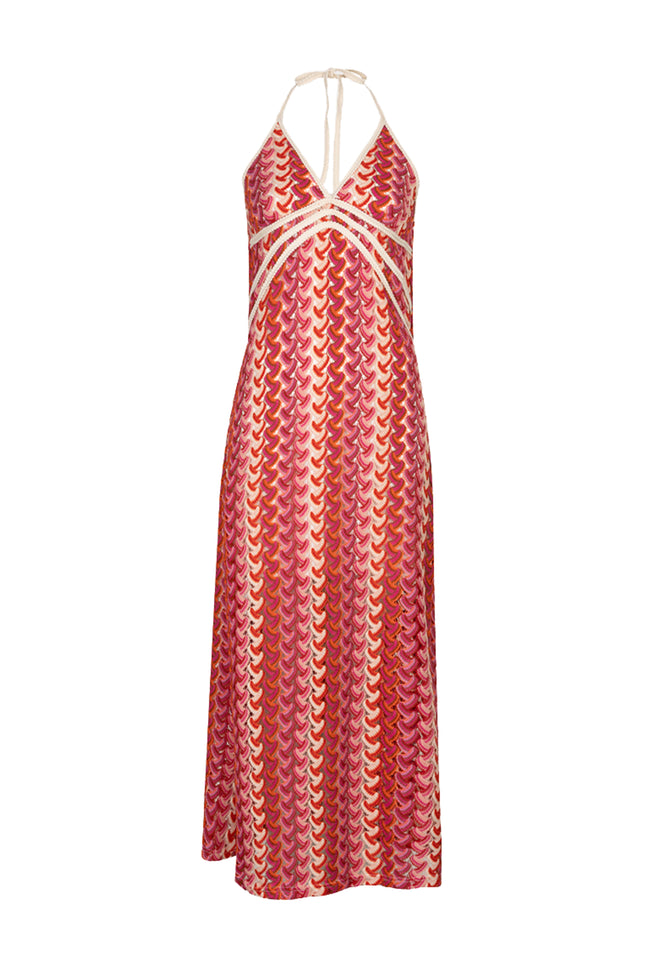 EsQualo Jurk Maxi Colored Crochet Multi Color HS26.28222 Stretchshop.nl