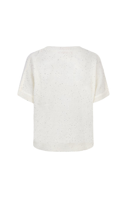 EsQualo Sweater Embroidery Flowers Offwhite HS26.02220 Stretchshop.nl