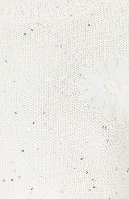 EsQualo Sweater Embroidery Flowers Offwhite HS26.02220 Stretchshop.nl