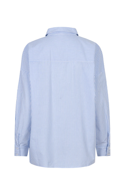 EsQualo Blouse Striped Flower Patch White Blue SP26.14028 Stretchshop.nl