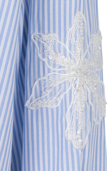 EsQualo Blouse Striped Flower Patch White Blue SP26.14028 Stretchshop.nl