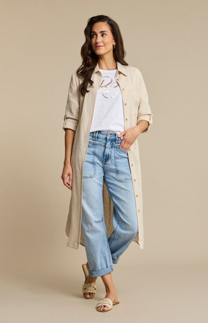 Red Button Jurk Linen Visco Melange Pebble SRB4772 Stretchshop.nl