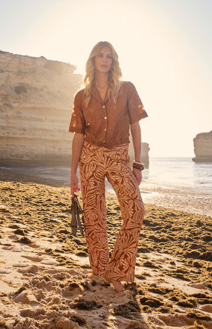 Tramontana Broek Flowy Shells Print Browns T03-20-101 Stretchshop.nl