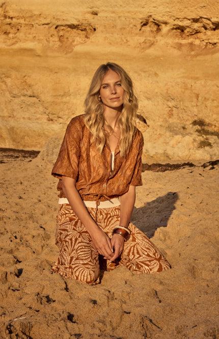 Tramontana Broek Flowy Shells Print Browns T03-20-101 Stretchshop.nl
