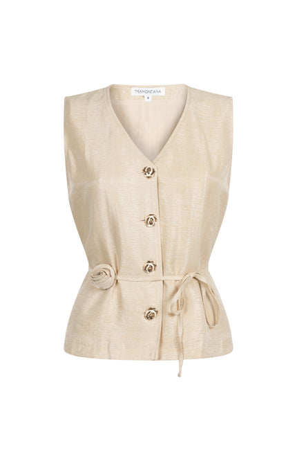 Tramontana Gilet Shimmer Flower Belt Pebble C06-20-802 3 Stretchshop.nl