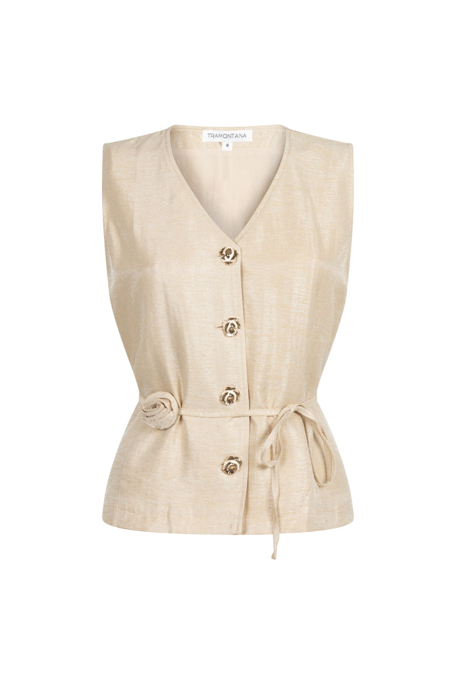 Tramontana Gilet Shimmer Flower Belt Pebble C06-20-802 3 Stretchshop.nl