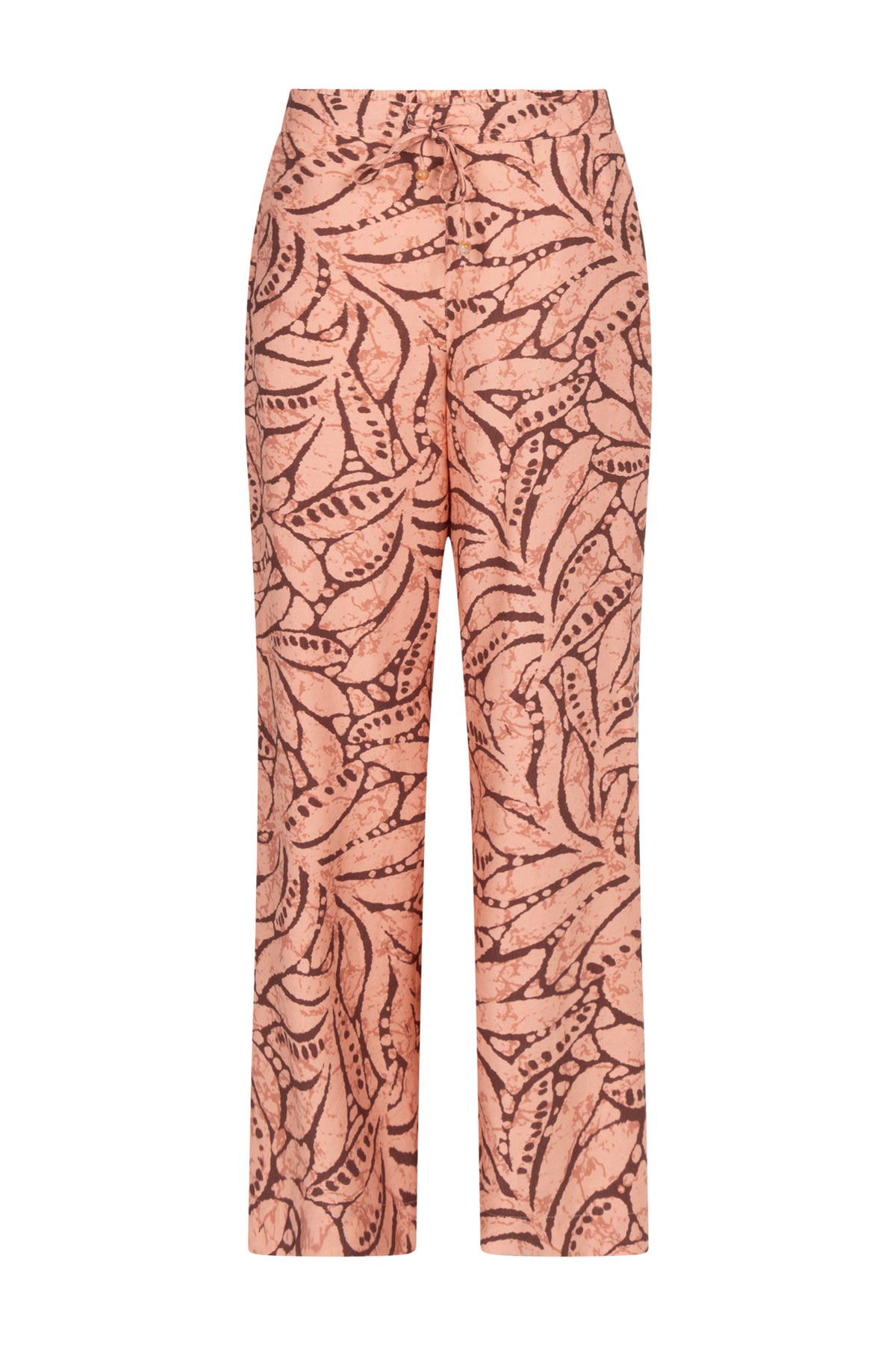 Liefst stijlvolle Tramontana Leaf Luxe Print Peach broek met botanisch patroon en comfortabele pasvorm.