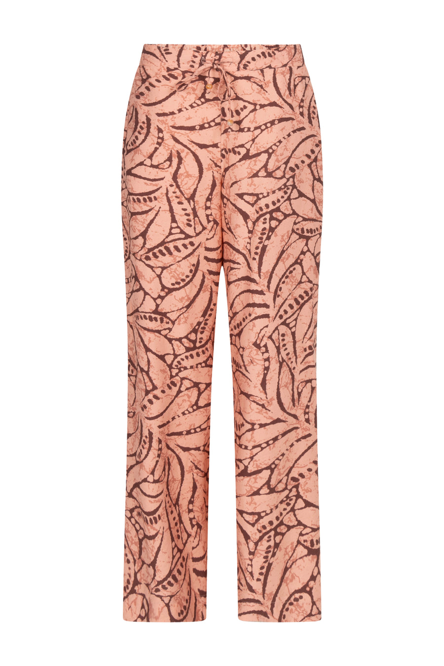 Liefst stijlvolle Tramontana Leaf Luxe Print Peach broek met botanisch patroon en comfortabele pasvorm.