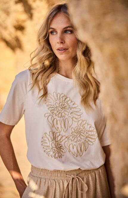 Tramontana T-shirt Embroidered Artwork Offwhite C44-20-401 3 Stretchshop.nl