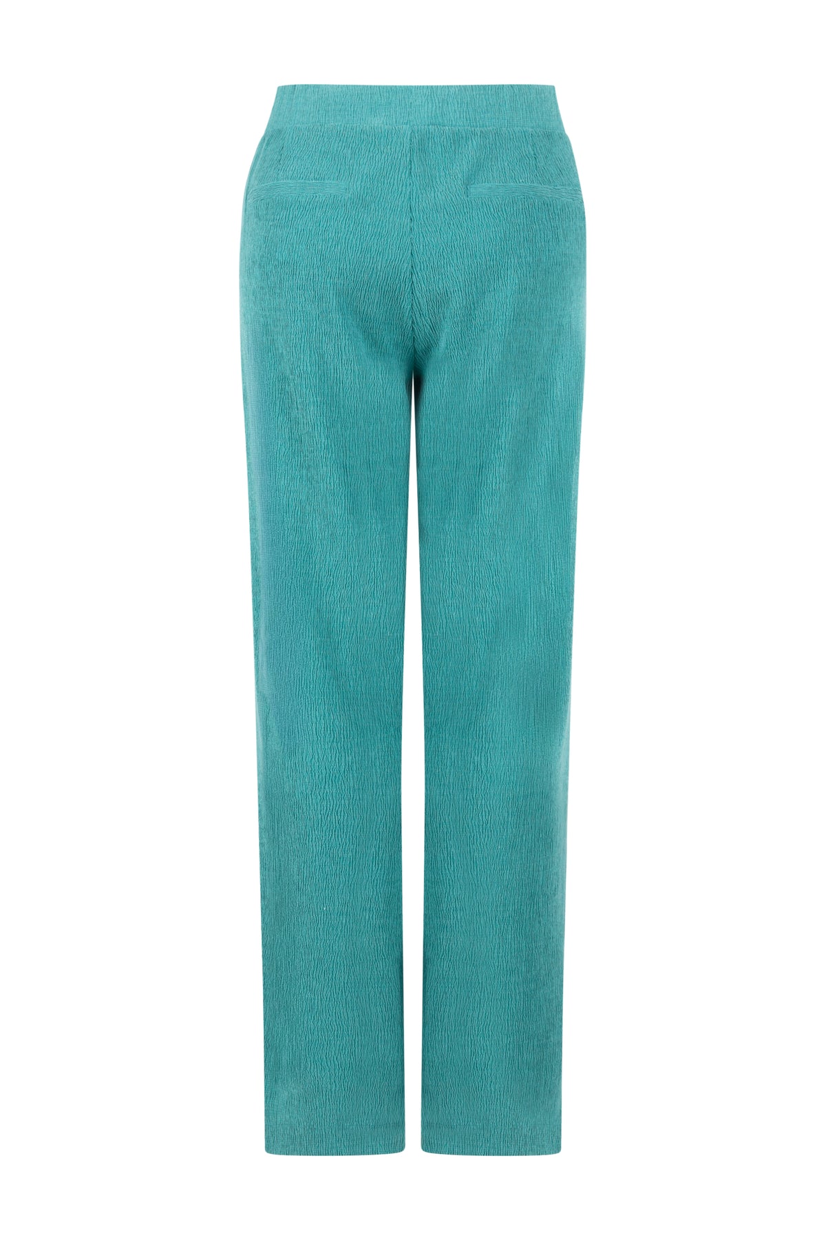 Crinkled diepblauwe broek van Tramontana, model Larissa, met losse pasvorm en elastische taille, geschikt voor casual draagstijl.