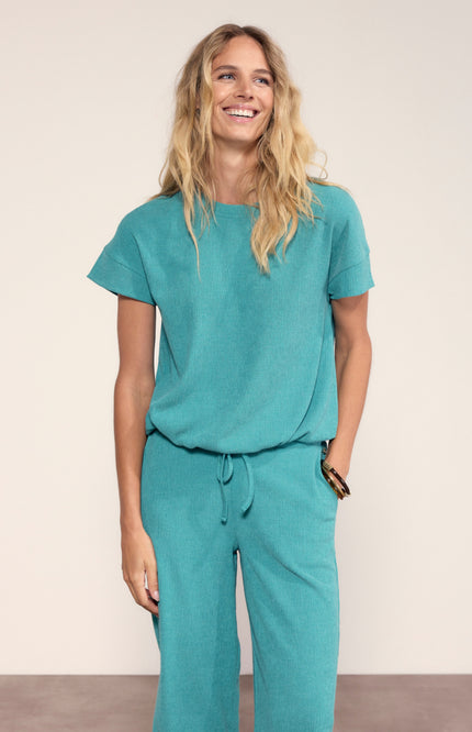 Tramontana Top Crinkled Deep Aqua Blue K01-20-403 3 Stretchshop.nl