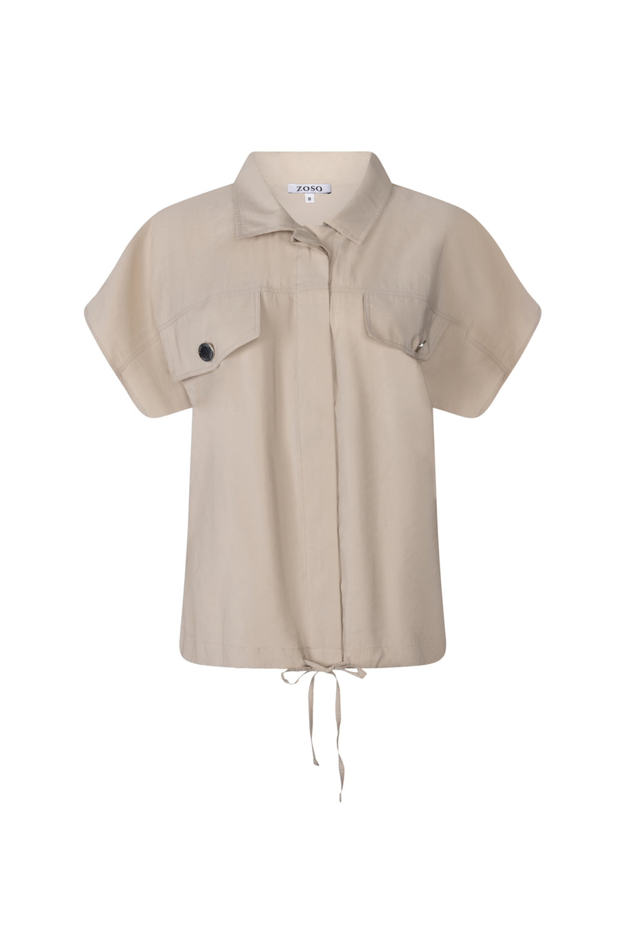 Zoso blouse Elise Sand met lange mouwen en ronde hals, licht en luchtig voor een elegante uitstraling.