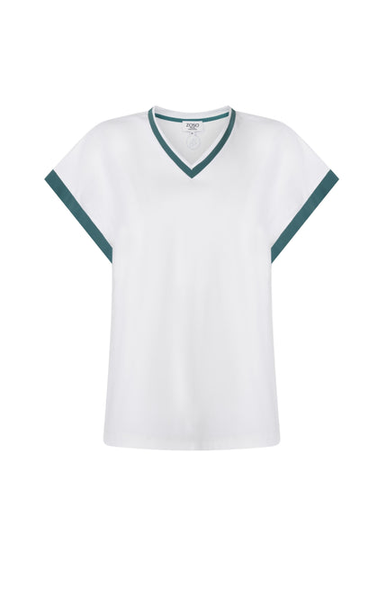 Zoso Travel Top Esmee Offwhite Green 263 Stretchshop.nl