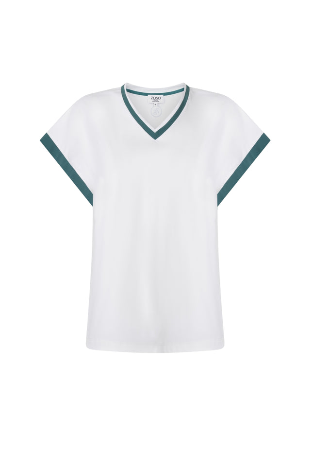 Zoso Travel Top Esmee Offwhite Green 263 Stretchshop.nl