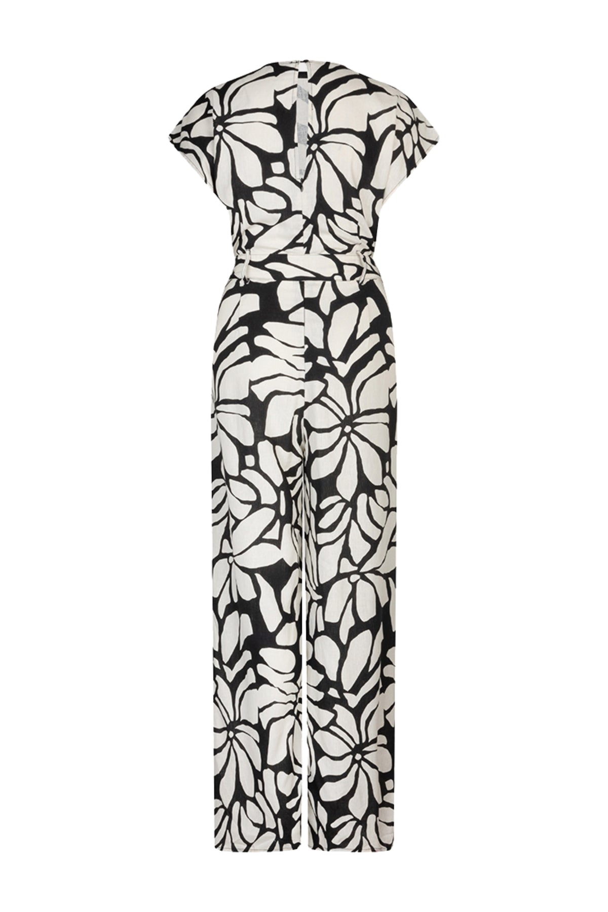 EsQualo jumpsuit Sunset Print met bloemenmotief en korte mouw, casual en comfortabel voor zomerse dagen.