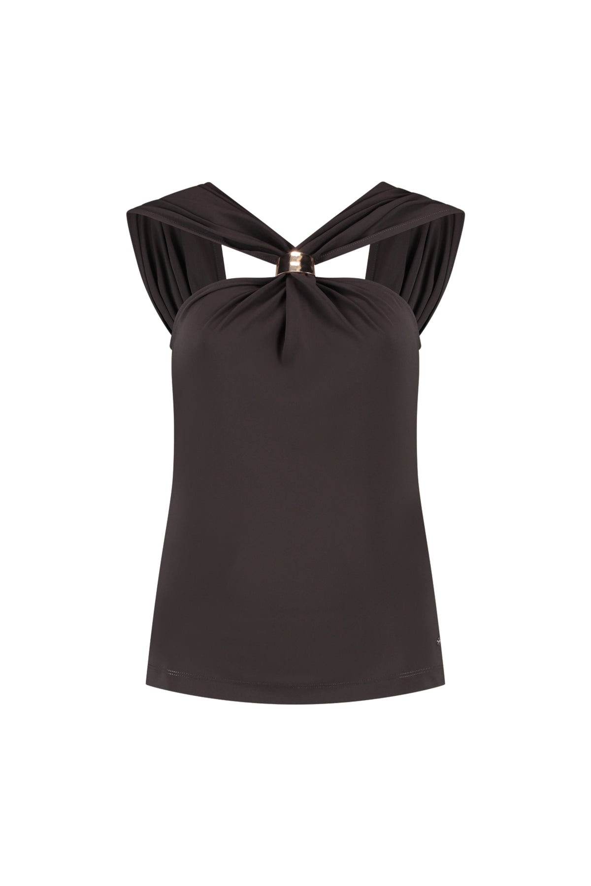Lady Day Travel Top Natalie in donkerbruin, L24-375-3224, getoond in een stijlvolle close-up foto