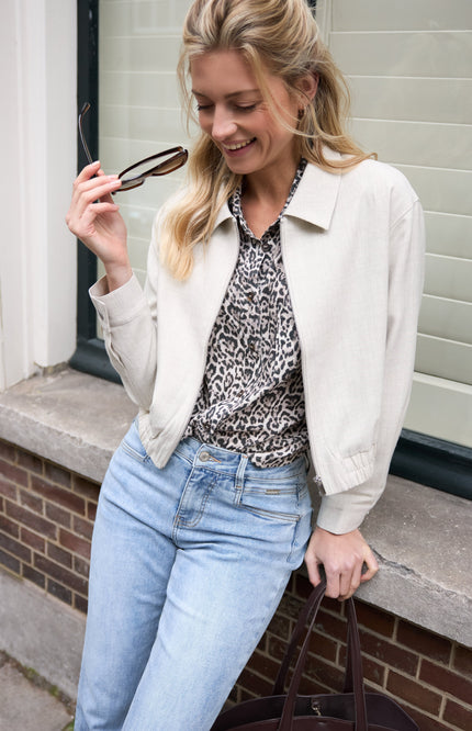 Red Button Blouse Nora Linen Leopard Pebble SRB4864 Stretchshop.nl