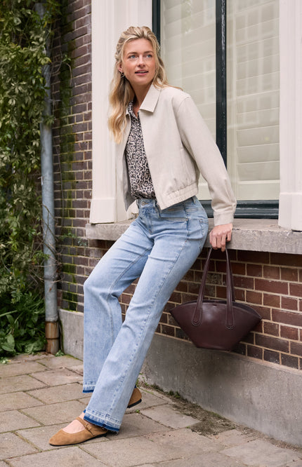 Red Button Blouse Nora Linen Leopard Pebble SRB4864 Stretchshop.nl