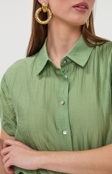 EsQualo Blouse Batwing Light Crinkle Jungle Green HS26.14218 Stretchshop.nl