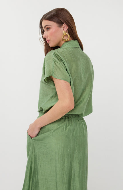 EsQualo Blouse Batwing Light Crinkle Jungle Green HS26.14218 Stretchshop.nl
