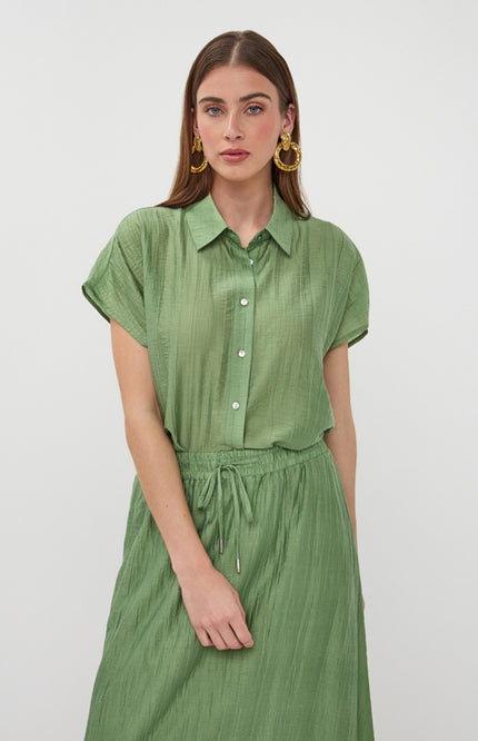 EsQualo Blouse Batwing Light Crinkle Jungle Green HS26.14218 Stretchshop.nl