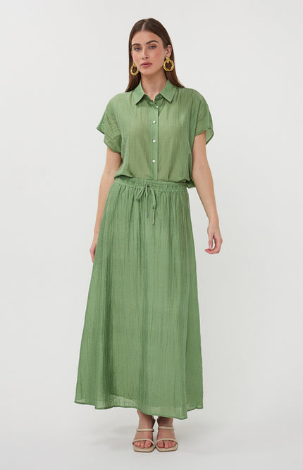 EsQualo Blouse Batwing Light Crinkle Jungle Green HS26.14218 Stretchshop.nl